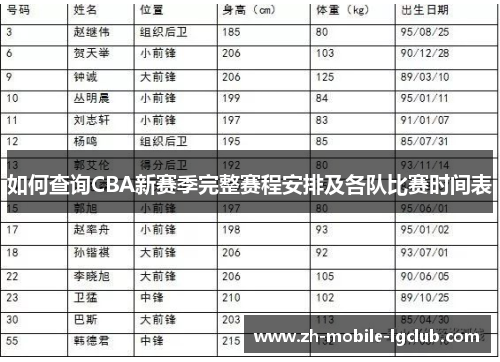 如何查询CBA新赛季完整赛程安排及各队比赛时间表